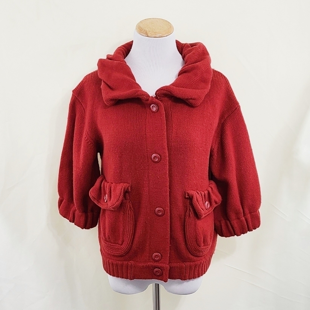 Marc by Marc Jacobs red wool knit jacket ruffled Small